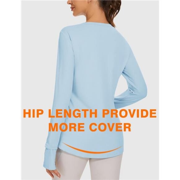 Workout Shirts Long Sleeve Running Tops with Watching Window UPF 50+ - Picture 5 of 6